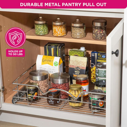 Pull Out Cabinet Organizer, Pantry Drawer, 30"W x 21"D x 5"H | Heavy-Duty Full-Extension, Roll Out Shelf for Pots, Pans & Under Sink Storage, Chrome, Require a 30.25"W Cabinet Opening
