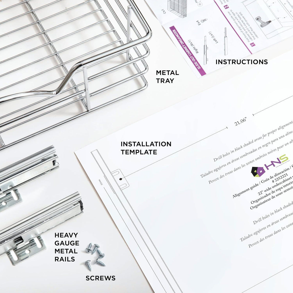 Pull Out Cabinet Organizer, Pantry Drawer, 30"W x 21"D x 5"H | Heavy-Duty Full-Extension, Roll Out Shelf for Pots, Pans & Under Sink Storage, Chrome, Require a 30.25"W Cabinet Opening