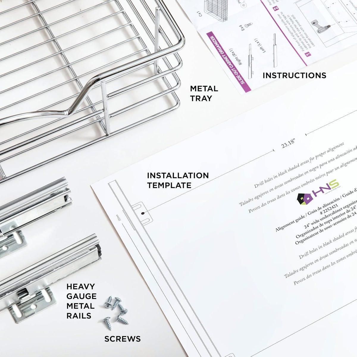 Pull Out Cabinet Organizer, Pantry Drawer, 30"W x 21"D x 5"H | Heavy-Duty Full-Extension, Roll Out Shelf for Pots, Pans & Under Sink Storage, Chrome, Require a 30.25"W Cabinet Opening