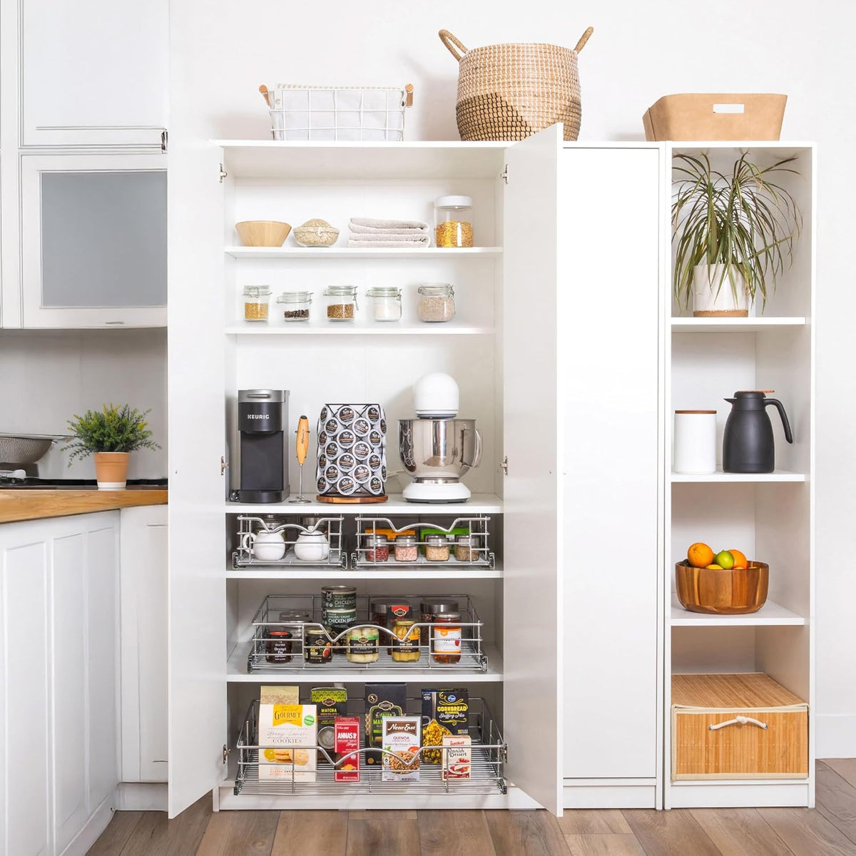 Pull Out Cabinet Organizer, Pantry Drawer, 30"W x 21"D x 5"H | Heavy-Duty Full-Extension, Roll Out Shelf for Pots, Pans & Under Sink Storage, Chrome, Require a 30.25"W Cabinet Opening