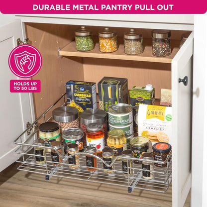 Pull Out Cabinet Organizer, Pantry Drawer, 30"W x 21"D x 5"H | Heavy-Duty Full-Extension, Roll Out Shelf for Pots, Pans & Under Sink Storage, Chrome, Require a 30.25"W Cabinet Opening