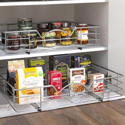 Pull Out Cabinet Organizer, Pantry Drawer, 30"W x 21"D x 5"H | Heavy-Duty Full-Extension, Roll Out Shelf for Pots, Pans & Under Sink Storage, Chrome, Require a 30.25"W Cabinet Opening