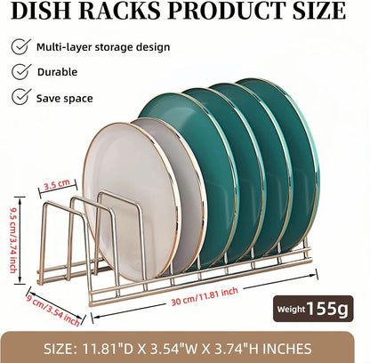 Dish Rack Plates Holder 2 Pack set, Plate organizer for cabinet space saver, Pan lid organizer, Kitchen Storage Cabinet Organizer for Plates/bowls/cups/lids/cutting boards/spatulas