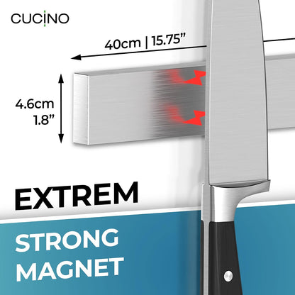 for Wall 16" - No Drilling incl. Self Adhesive Tape - Extra strong Magnet - Awarded Strip - Made of Stainless Steel
