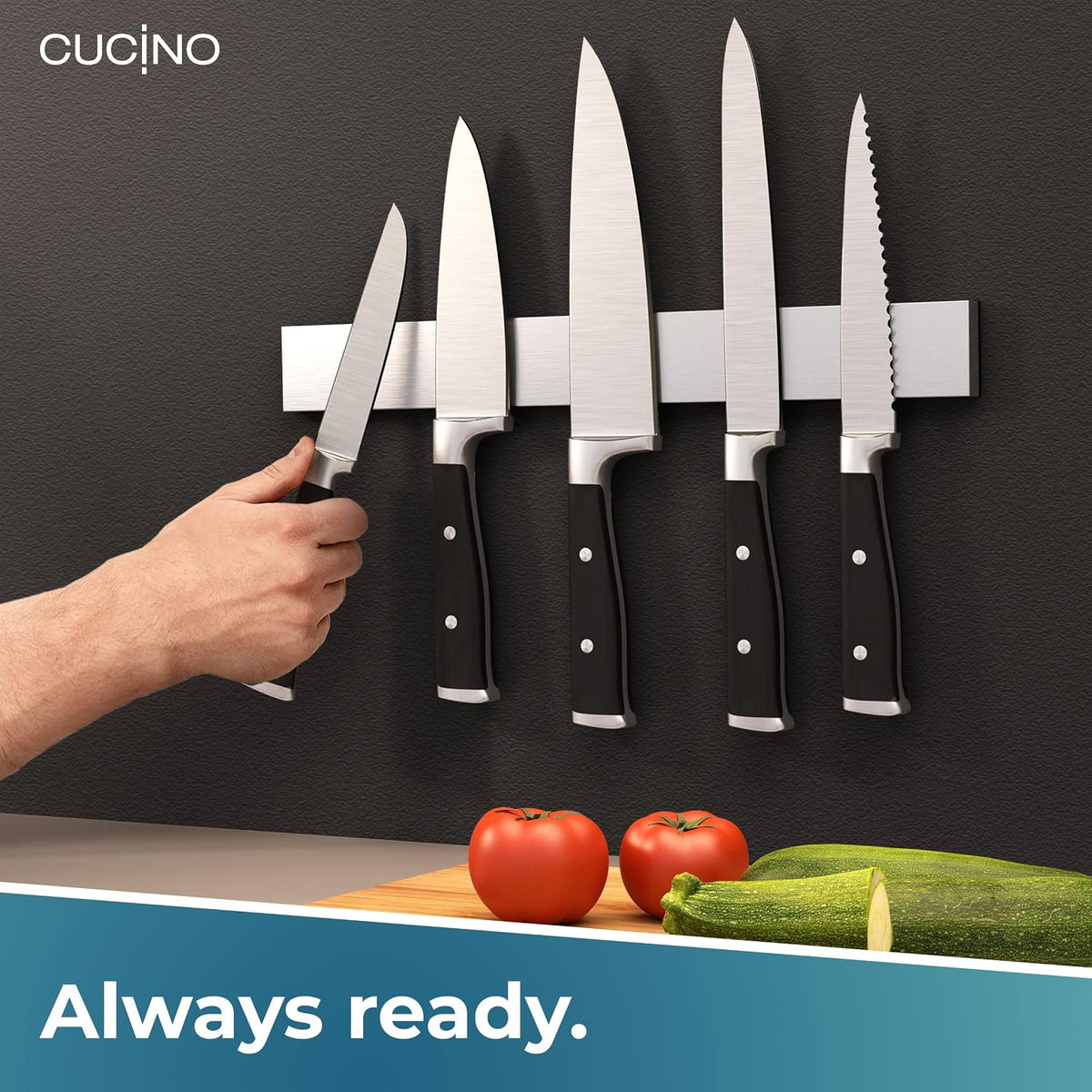 for Wall 16" - No Drilling incl. Self Adhesive Tape - Extra strong Magnet - Awarded Strip - Made of Stainless Steel