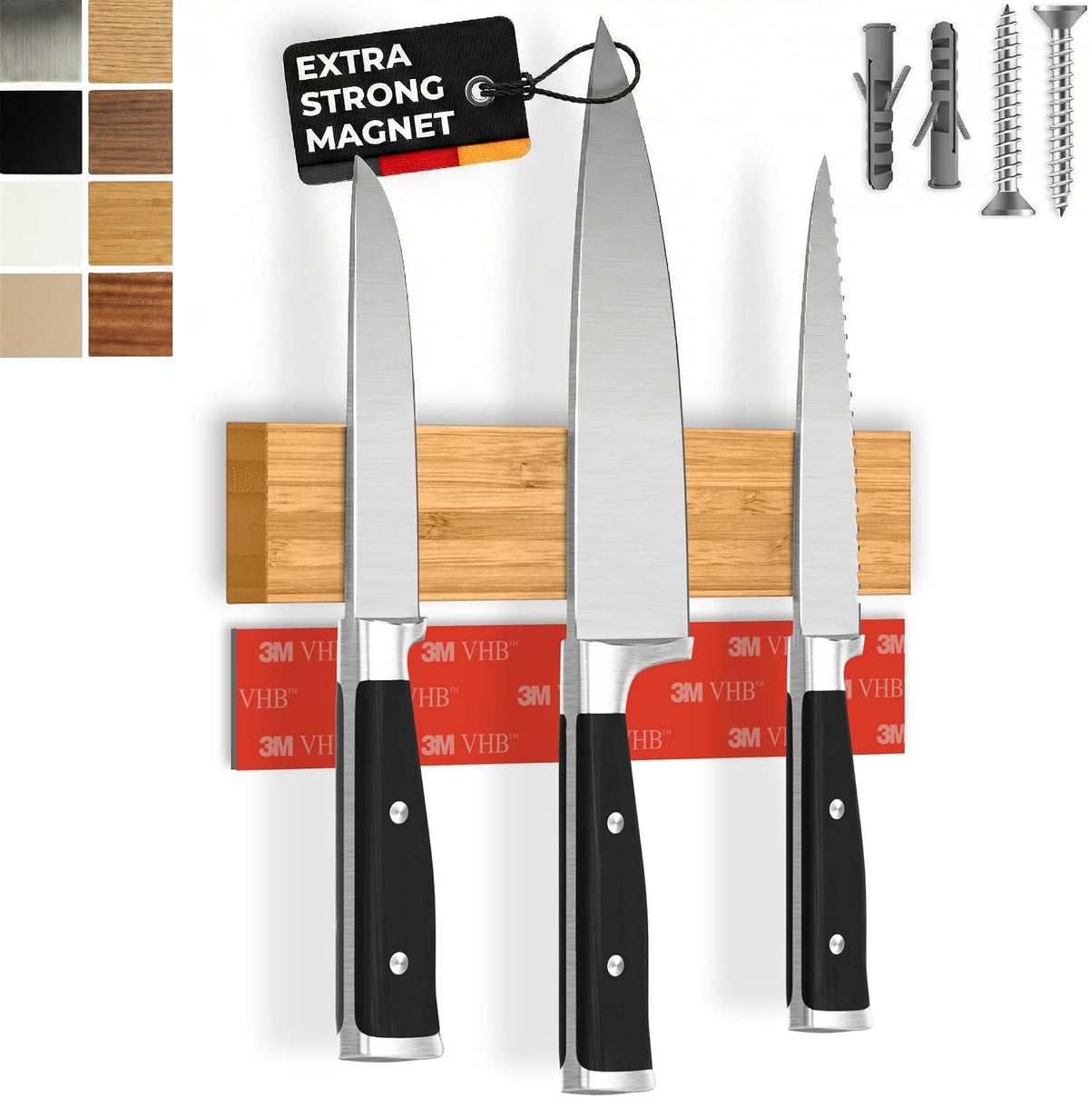 for Wall 16" - No Drilling incl. Self Adhesive Tape - Extra strong Magnet - Awarded Strip - Made of Stainless Steel