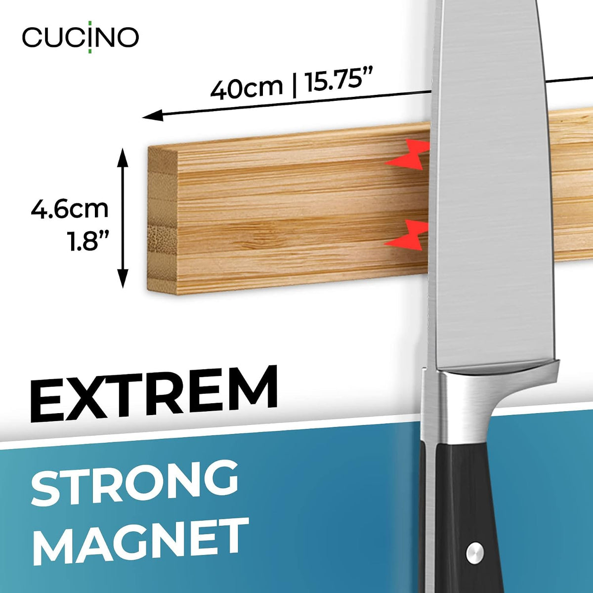 for Wall 16" - No Drilling incl. Self Adhesive Tape - Extra strong Magnet - Awarded Strip - Made of Stainless Steel