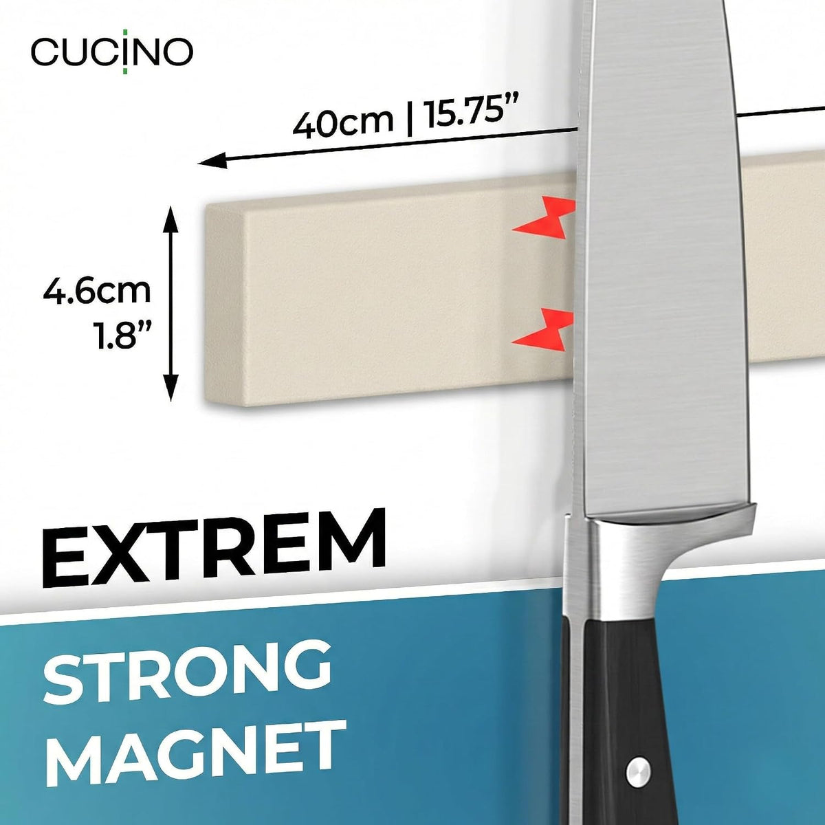 for Wall 16" - No Drilling incl. Self Adhesive Tape - Extra strong Magnet - Awarded Strip - Made of Stainless Steel