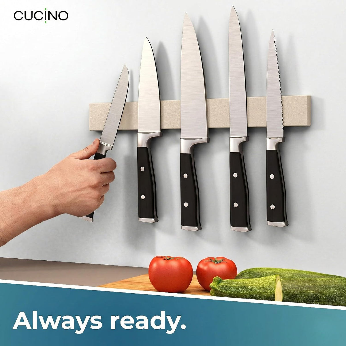 for Wall 16" - No Drilling incl. Self Adhesive Tape - Extra strong Magnet - Awarded Strip - Made of Stainless Steel