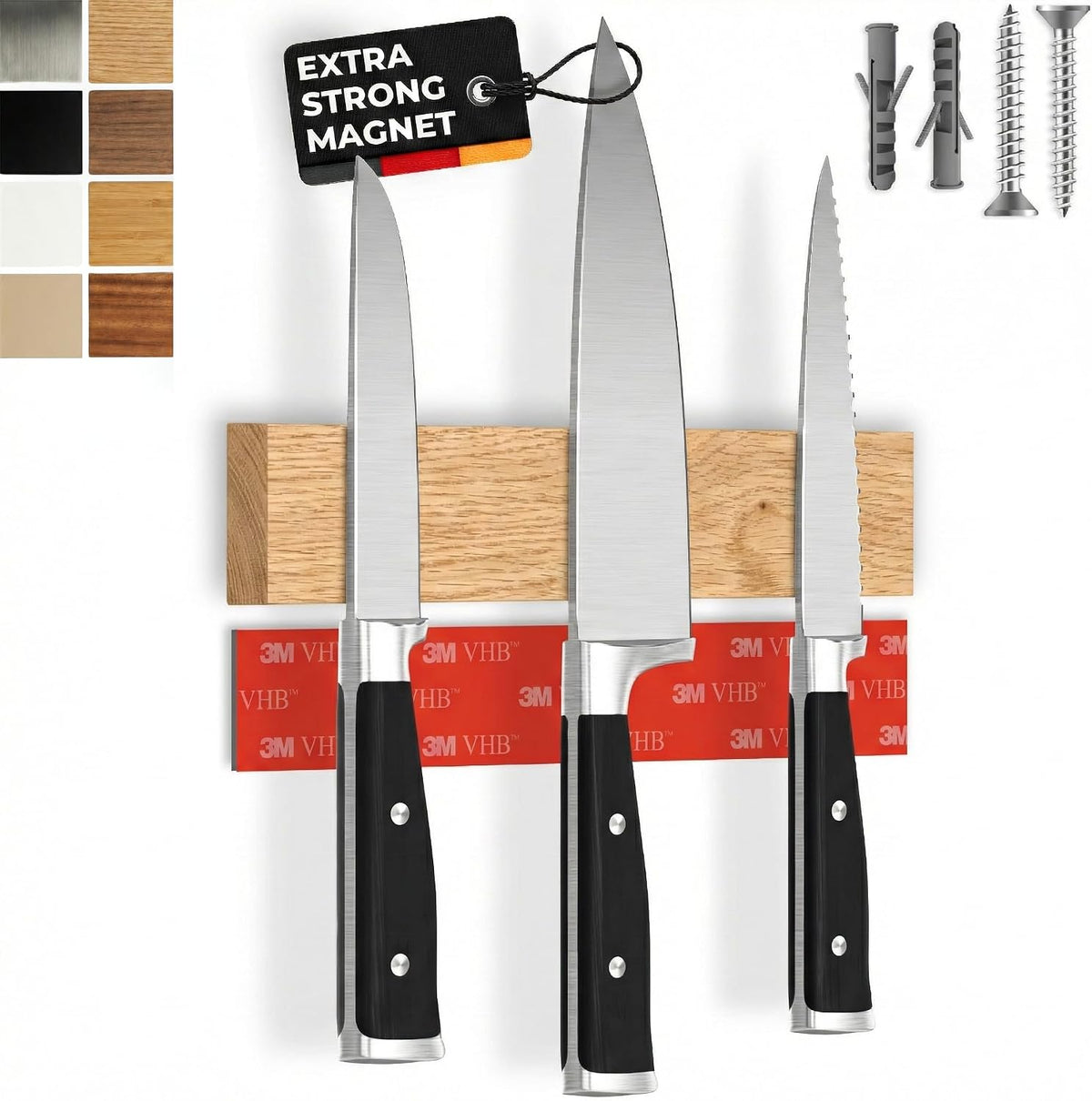 for Wall 16" - No Drilling incl. Self Adhesive Tape - Extra strong Magnet - Awarded Strip - Made of Stainless Steel