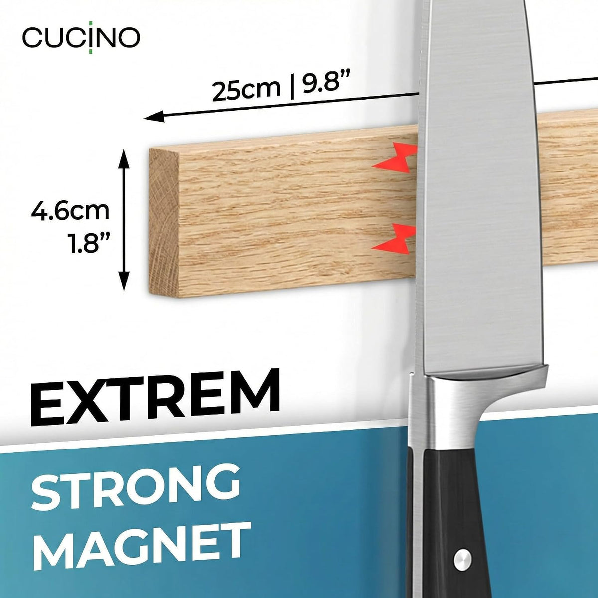 for Wall 16" - No Drilling incl. Self Adhesive Tape - Extra strong Magnet - Awarded Strip - Made of Stainless Steel