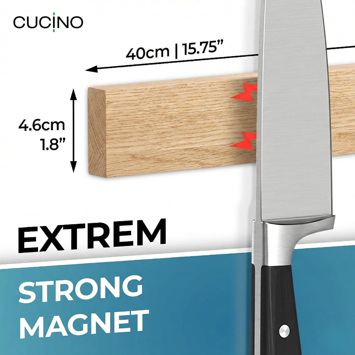 for Wall 16" - No Drilling incl. Self Adhesive Tape - Extra strong Magnet - Awarded Strip - Made of Stainless Steel