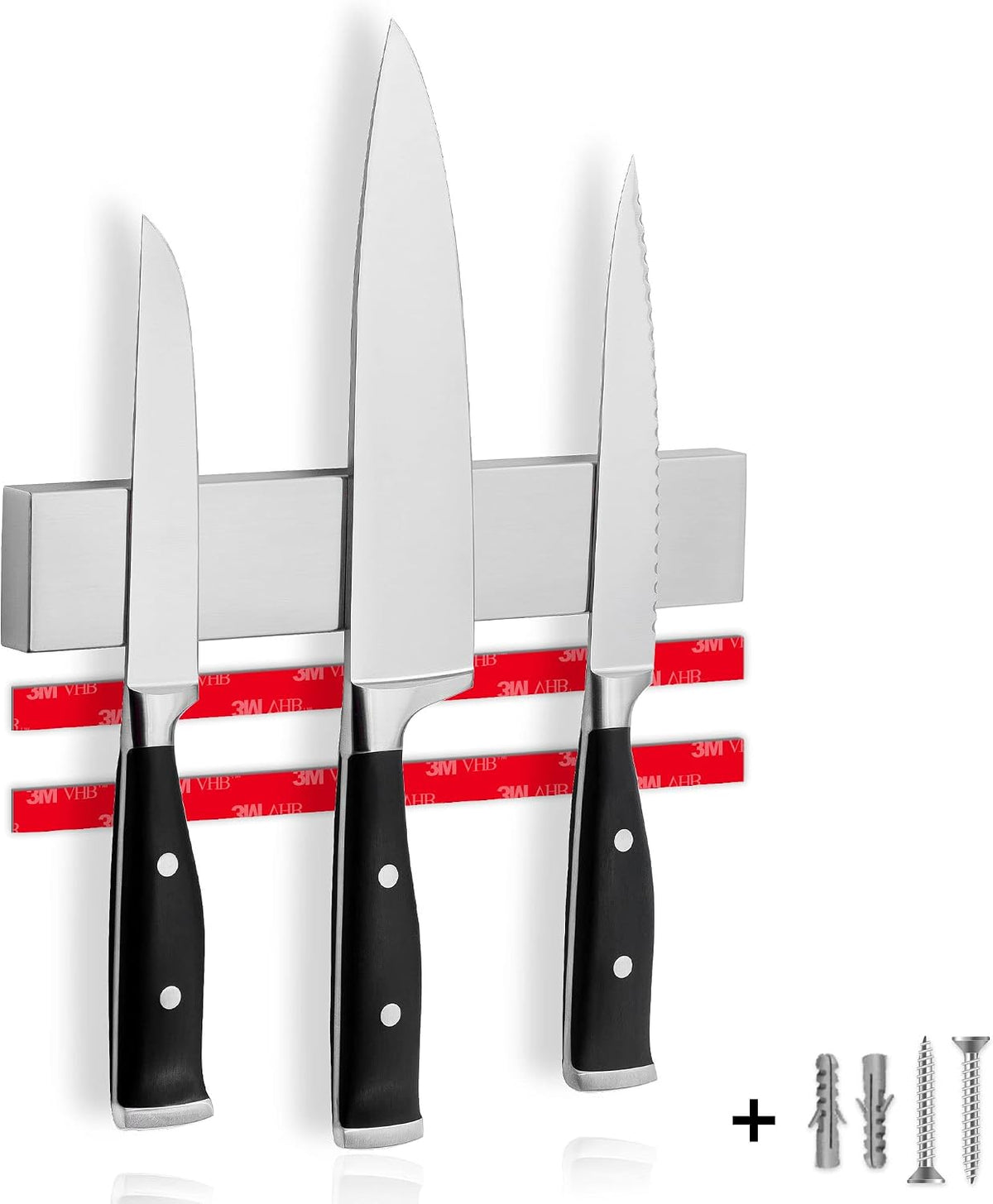for Wall 16" - No Drilling incl. Self Adhesive Tape - Extra strong Magnet - Awarded Strip - Made of Stainless Steel