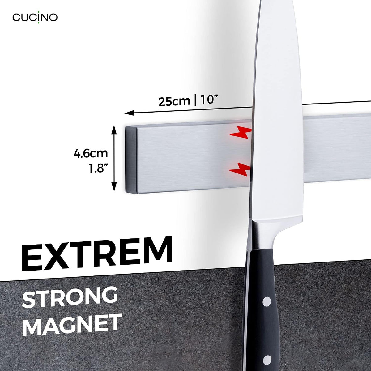for Wall 16" - No Drilling incl. Self Adhesive Tape - Extra strong Magnet - Awarded Strip - Made of Stainless Steel