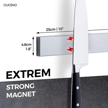 for Wall 16" - No Drilling incl. Self Adhesive Tape - Extra strong Magnet - Awarded Strip - Made of Stainless Steel