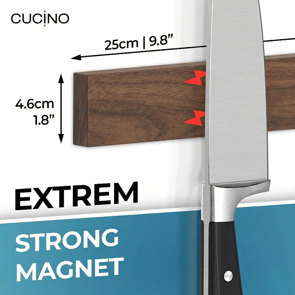 for Wall 16" - No Drilling incl. Self Adhesive Tape - Extra strong Magnet - Awarded Strip - Made of Stainless Steel