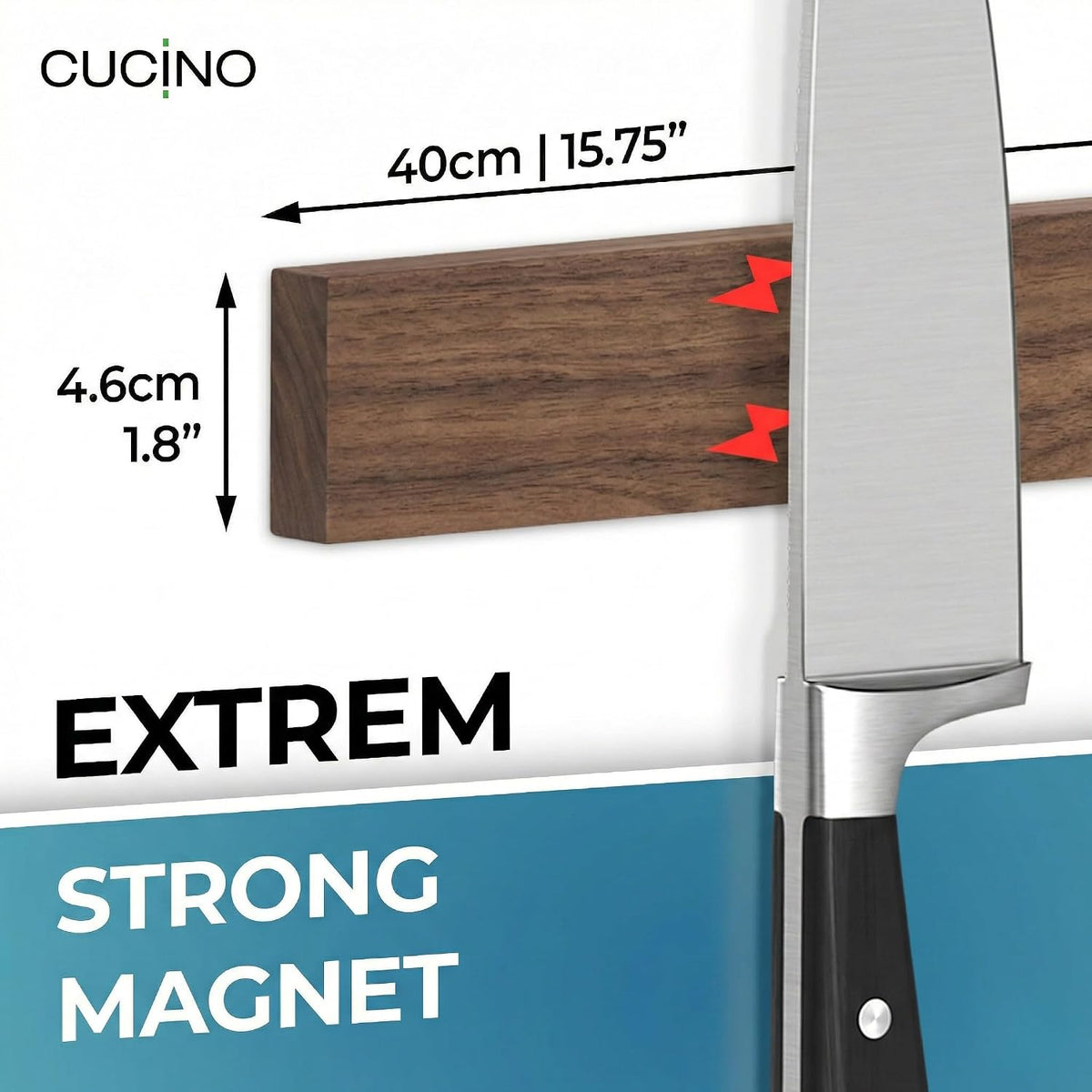for Wall 16" - No Drilling incl. Self Adhesive Tape - Extra strong Magnet - Awarded Strip - Made of Stainless Steel