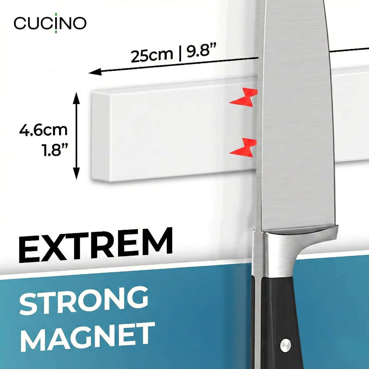 for Wall 16" - No Drilling incl. Self Adhesive Tape - Extra strong Magnet - Awarded Strip - Made of Stainless Steel