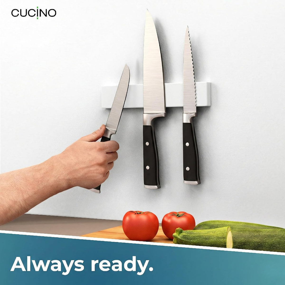 for Wall 16" - No Drilling incl. Self Adhesive Tape - Extra strong Magnet - Awarded Strip - Made of Stainless Steel