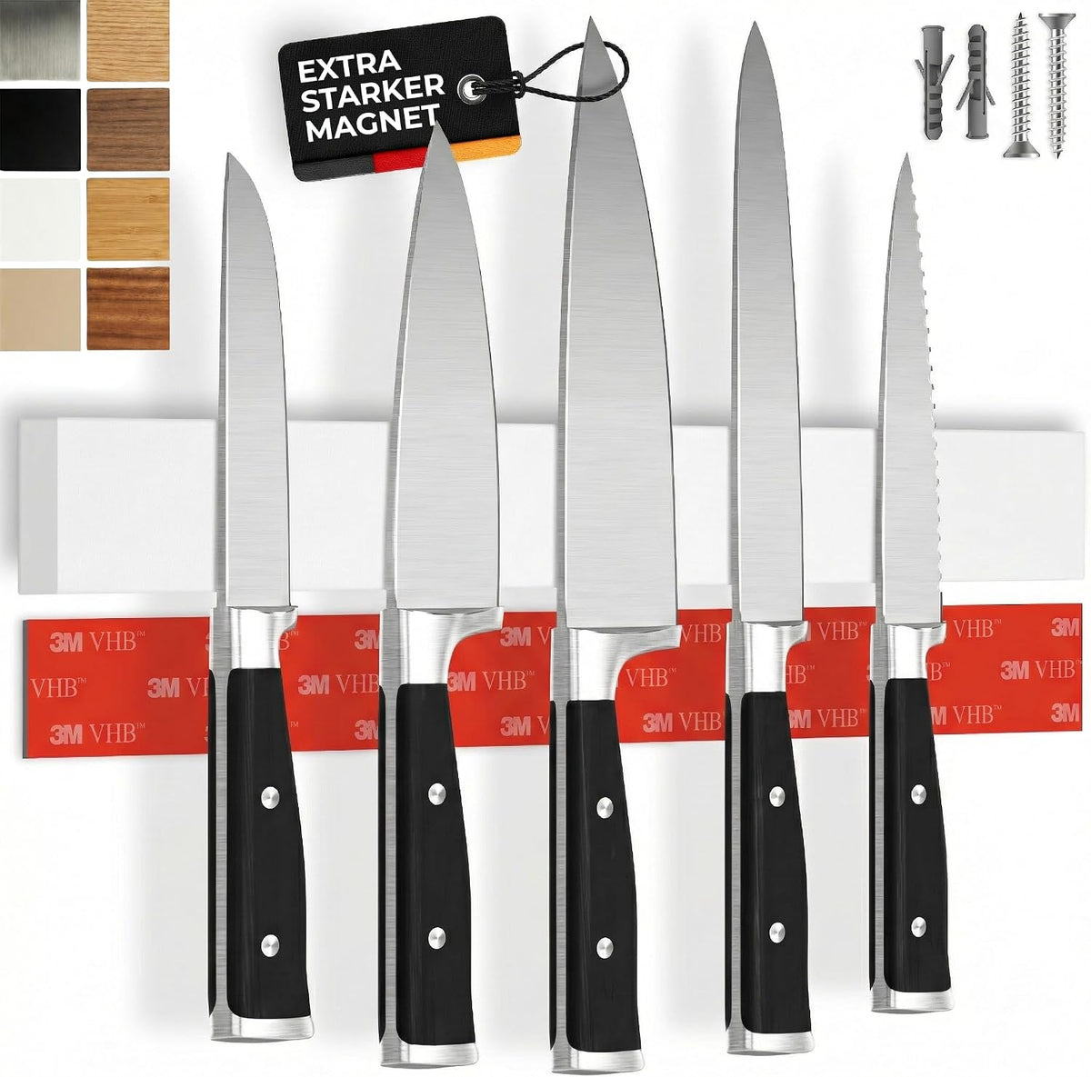 for Wall 16" - No Drilling incl. Self Adhesive Tape - Extra strong Magnet - Awarded Strip - Made of Stainless Steel