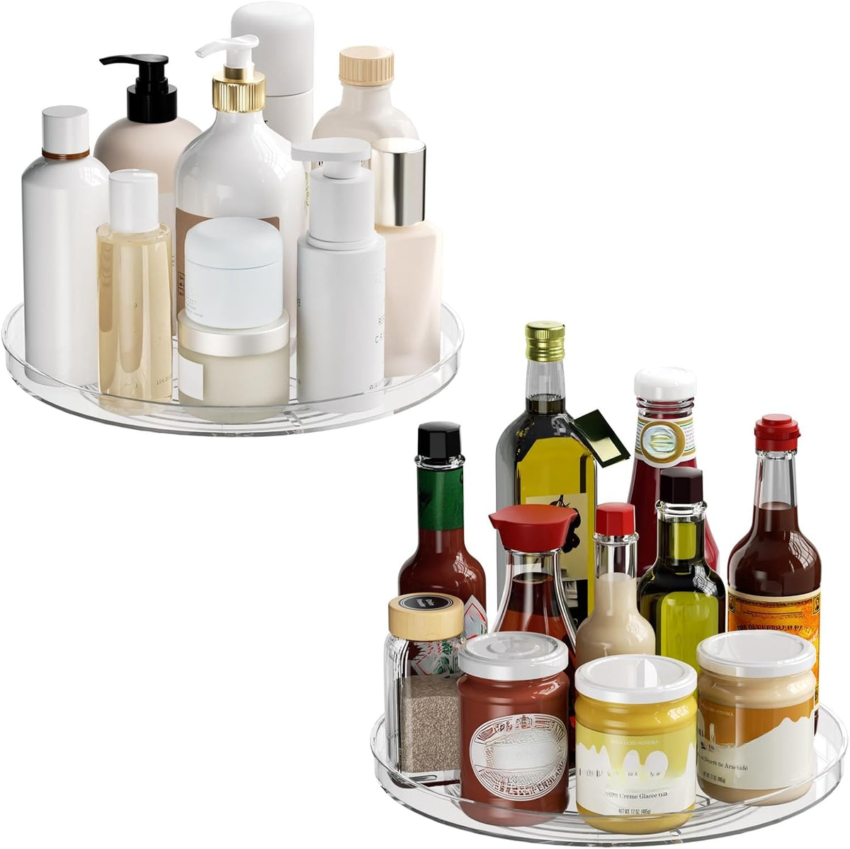 Lazy Susan Organizer Turntable, Clear 9 Inch Rotating Organizer Tray for Cabinet Table Top, Round Non-Skid Refrigerator Lazy Susan, Kitchen Storage for Pantry Countertop Bathroom, Spice Rack