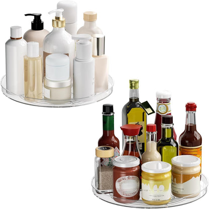Lazy Susan Organizer Turntable, Clear 9 Inch Rotating Organizer Tray for Cabinet Table Top, Round Non-Skid Refrigerator Lazy Susan, Kitchen Storage for Pantry Countertop Bathroom, Spice Rack