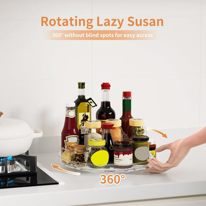 Lazy Susan Organizer Turntable, Clear 9 Inch Rotating Organizer Tray for Cabinet Table Top, Round Non-Skid Refrigerator Lazy Susan, Kitchen Storage for Pantry Countertop Bathroom, Spice Rack