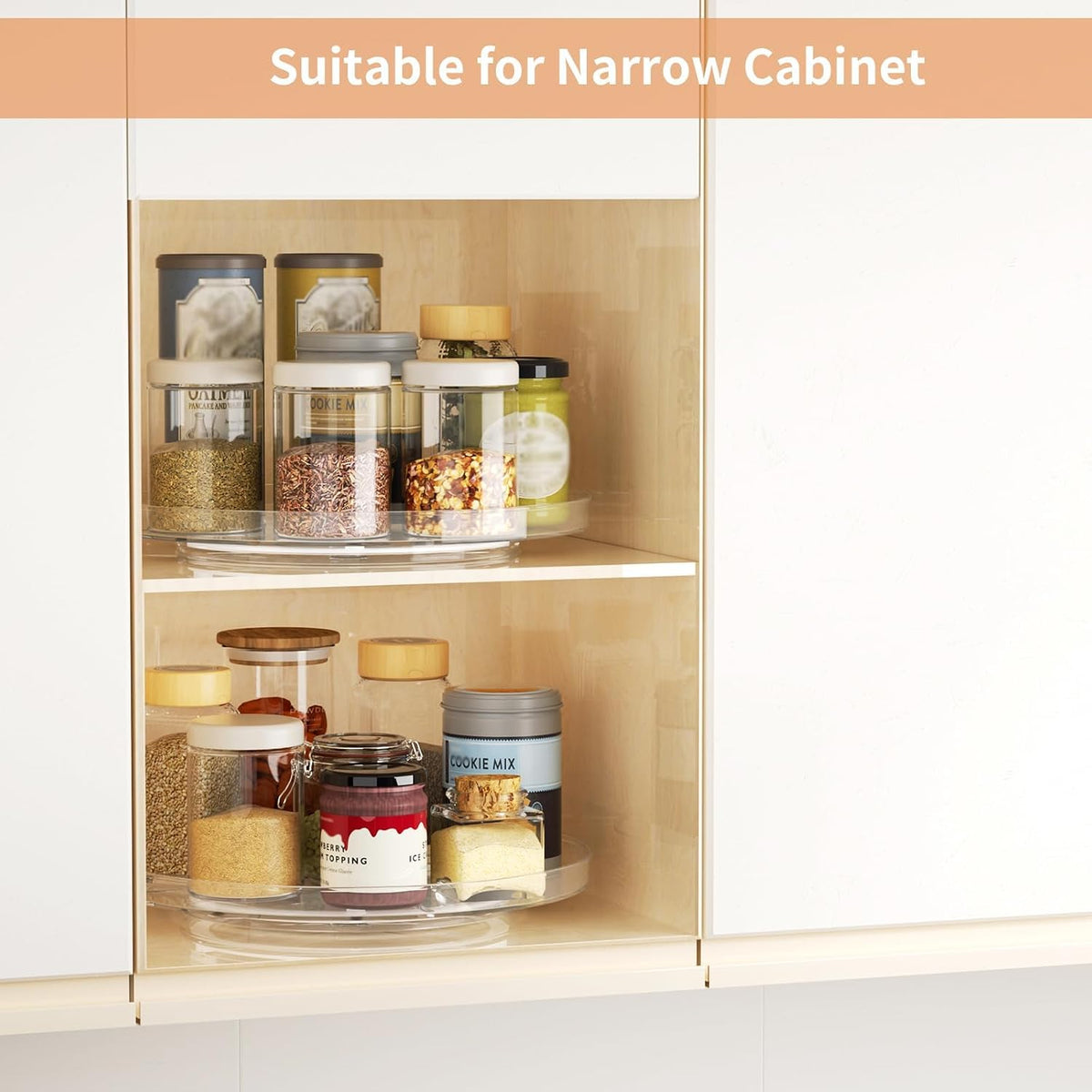 Lazy Susan Organizer Turntable, Clear 9 Inch Rotating Organizer Tray for Cabinet Table Top, Round Non-Skid Refrigerator Lazy Susan, Kitchen Storage for Pantry Countertop Bathroom, Spice Rack