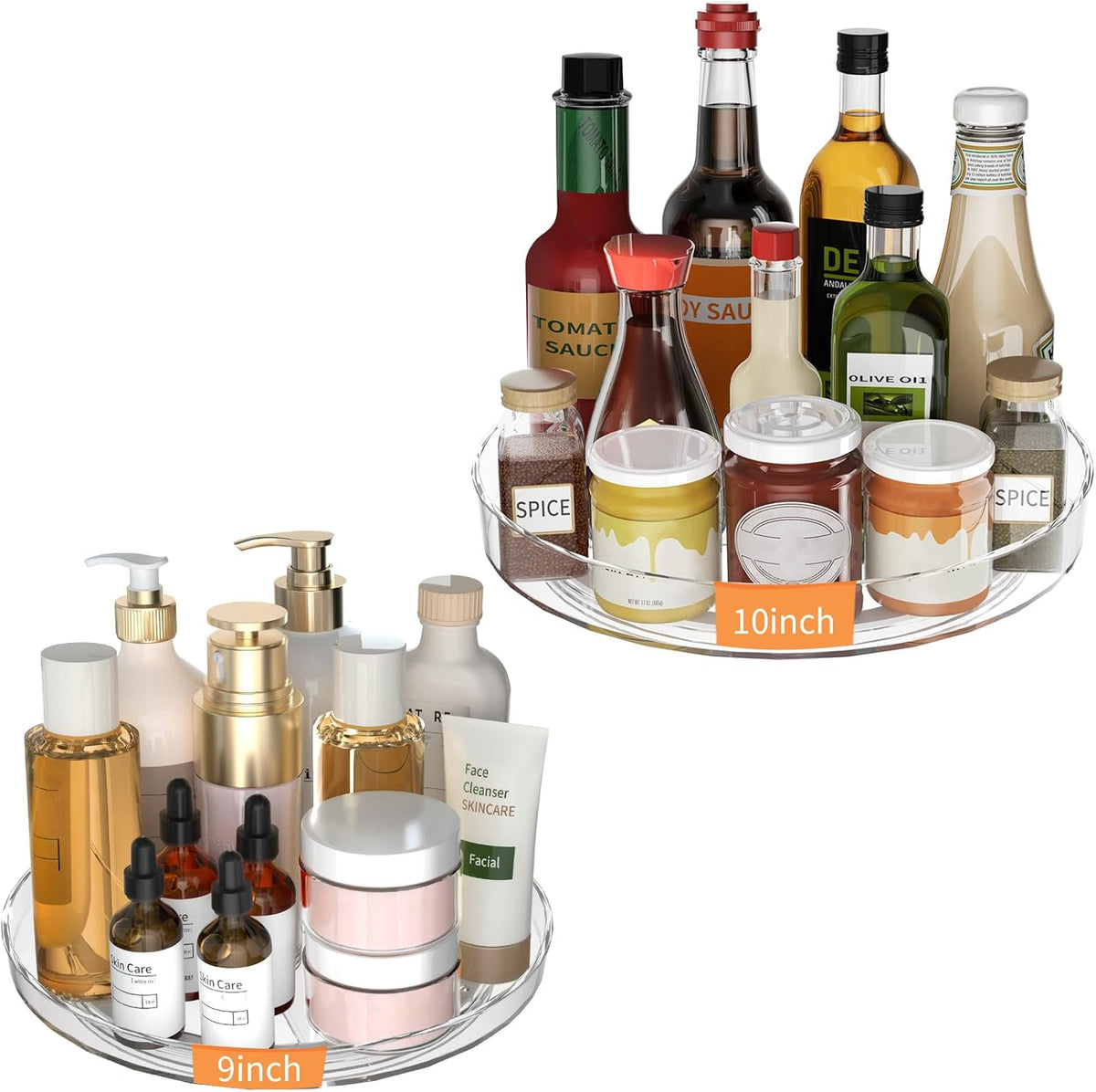 Lazy Susan Organizer Turntable, Clear 9 Inch Rotating Organizer Tray for Cabinet Table Top, Round Non-Skid Refrigerator Lazy Susan, Kitchen Storage for Pantry Countertop Bathroom, Spice Rack