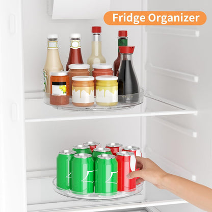 Lazy Susan Organizer Turntable, Clear 9 Inch Rotating Organizer Tray for Cabinet Table Top, Round Non-Skid Refrigerator Lazy Susan, Kitchen Storage for Pantry Countertop Bathroom, Spice Rack