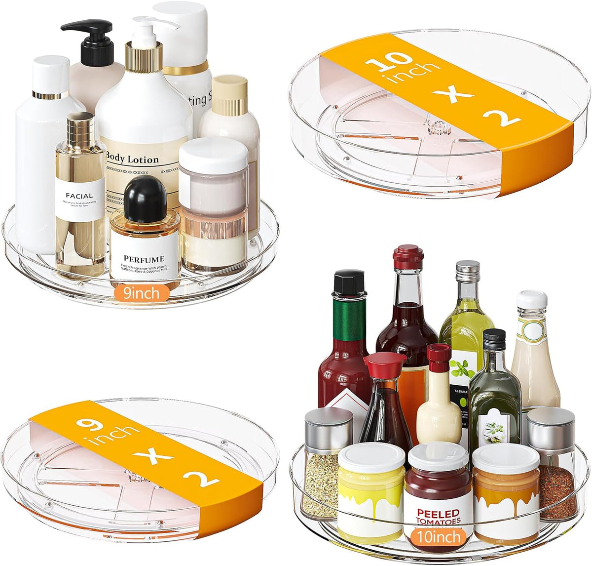 Lazy Susan Organizer Turntable, Clear 9 Inch Rotating Organizer Tray for Cabinet Table Top, Round Non-Skid Refrigerator Lazy Susan, Kitchen Storage for Pantry Countertop Bathroom, Spice Rack