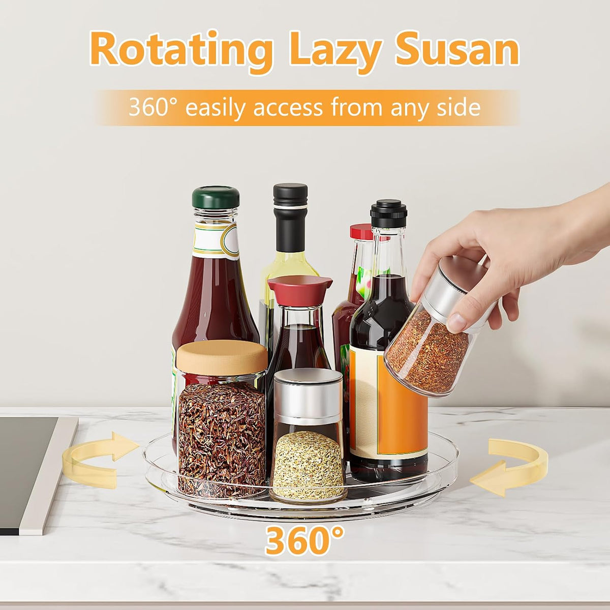 Lazy Susan Organizer Turntable, Clear 9 Inch Rotating Organizer Tray for Cabinet Table Top, Round Non-Skid Refrigerator Lazy Susan, Kitchen Storage for Pantry Countertop Bathroom, Spice Rack