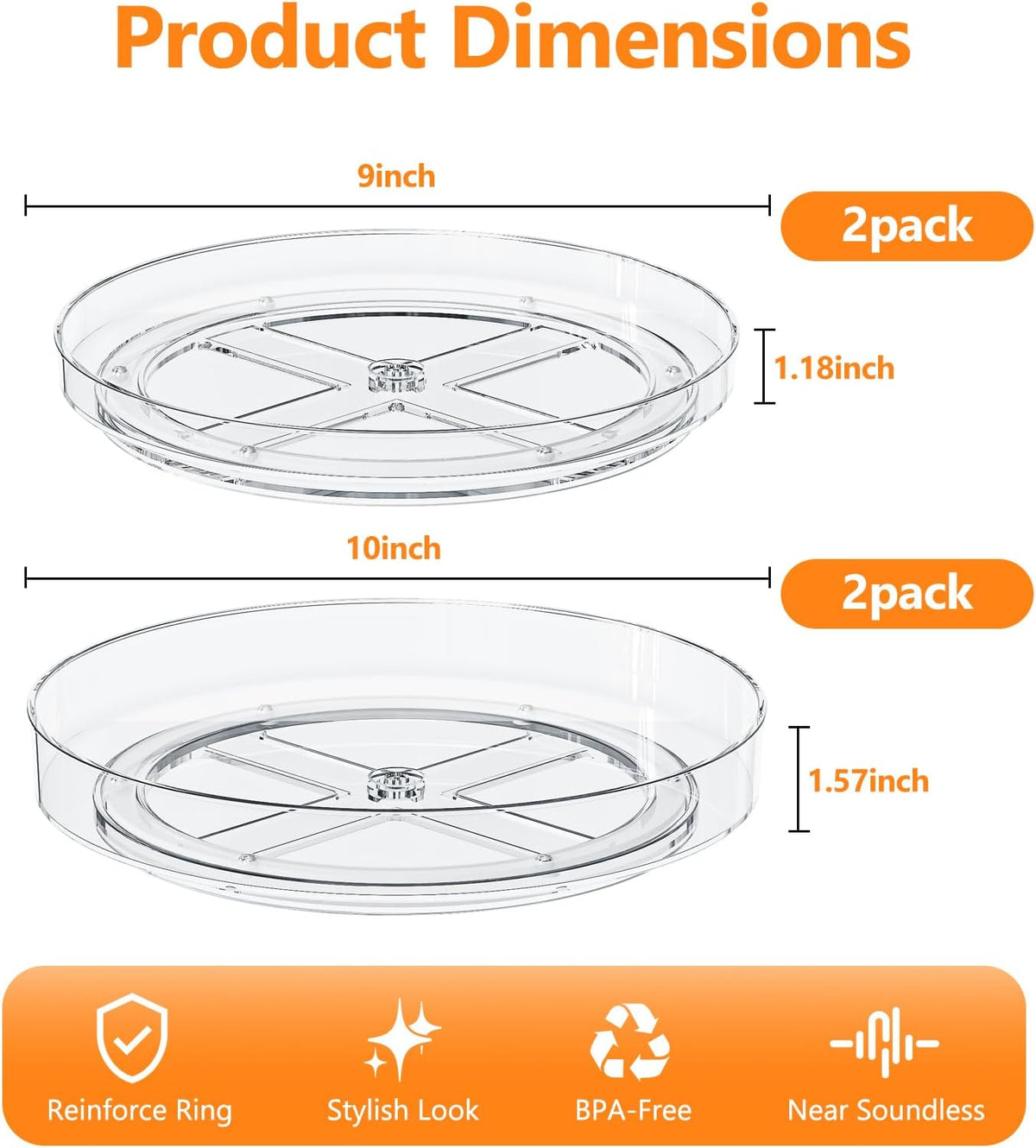 Lazy Susan Organizer Turntable, Clear 9 Inch Rotating Organizer Tray for Cabinet Table Top, Round Non-Skid Refrigerator Lazy Susan, Kitchen Storage for Pantry Countertop Bathroom, Spice Rack