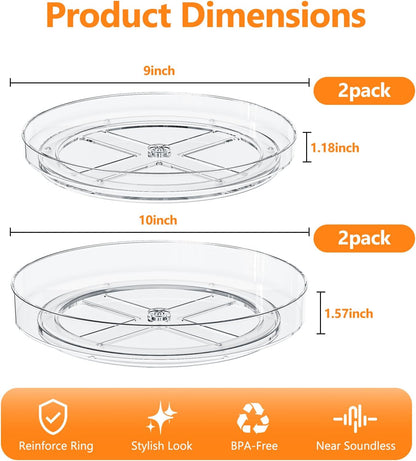 Lazy Susan Organizer Turntable, Clear 9 Inch Rotating Organizer Tray for Cabinet Table Top, Round Non-Skid Refrigerator Lazy Susan, Kitchen Storage for Pantry Countertop Bathroom, Spice Rack