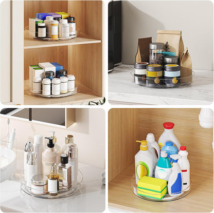 Lazy Susan Organizer Turntable, Clear 9 Inch Rotating Organizer Tray for Cabinet Table Top, Round Non-Skid Refrigerator Lazy Susan, Kitchen Storage for Pantry Countertop Bathroom, Spice Rack