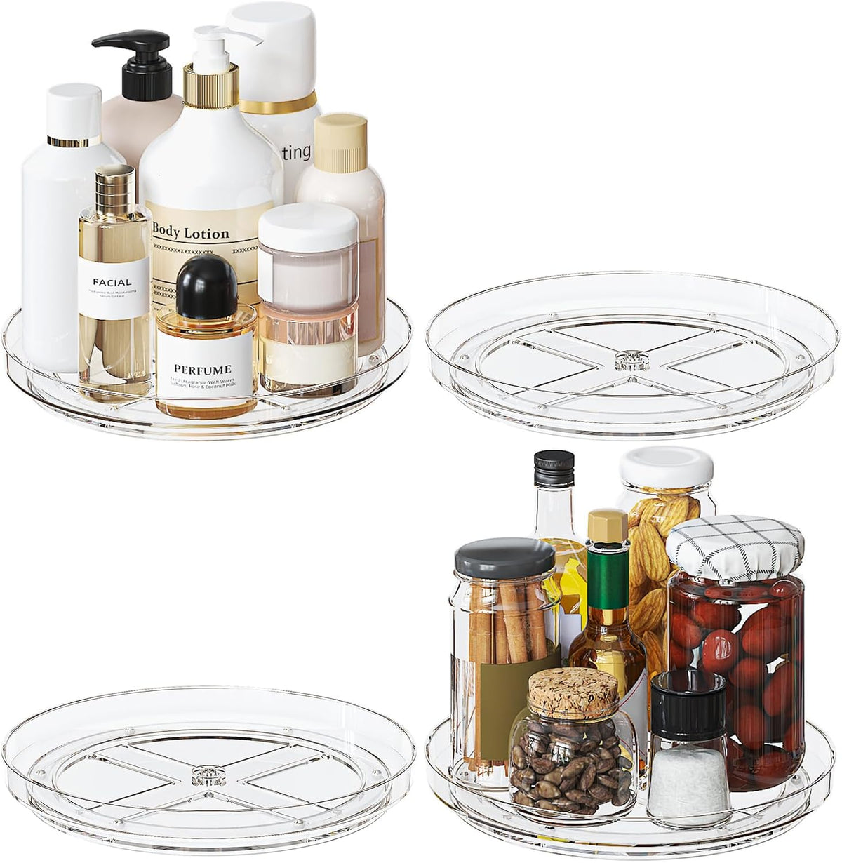 Lazy Susan Organizer Turntable, Clear 9 Inch Rotating Organizer Tray for Cabinet Table Top, Round Non-Skid Refrigerator Lazy Susan, Kitchen Storage for Pantry Countertop Bathroom, Spice Rack