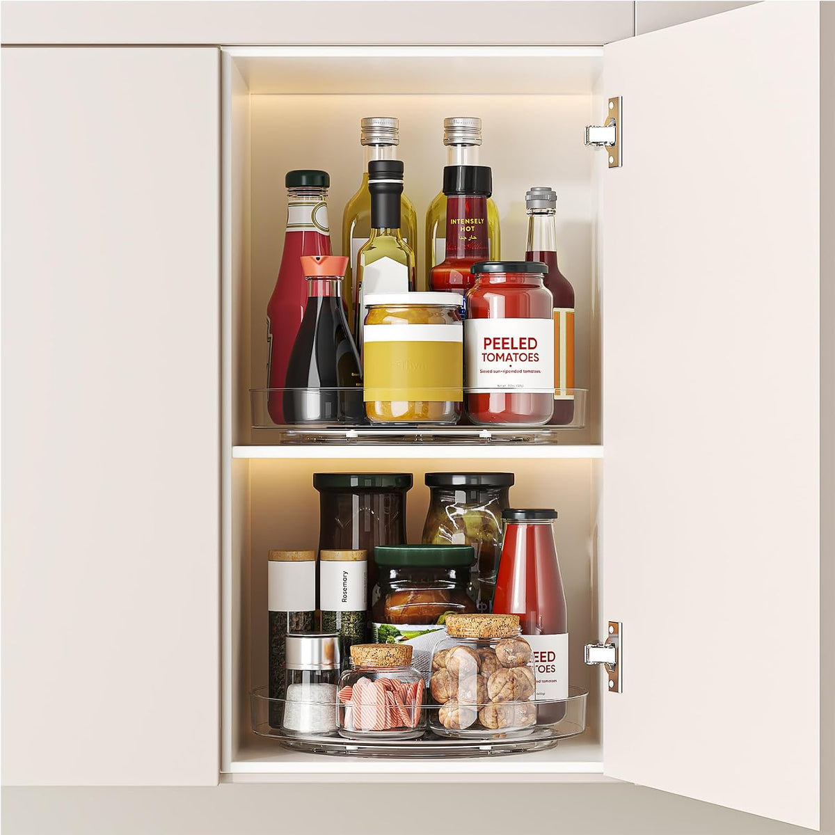 Lazy Susan Organizer Turntable, Clear 9 Inch Rotating Organizer Tray for Cabinet Table Top, Round Non-Skid Refrigerator Lazy Susan, Kitchen Storage for Pantry Countertop Bathroom, Spice Rack