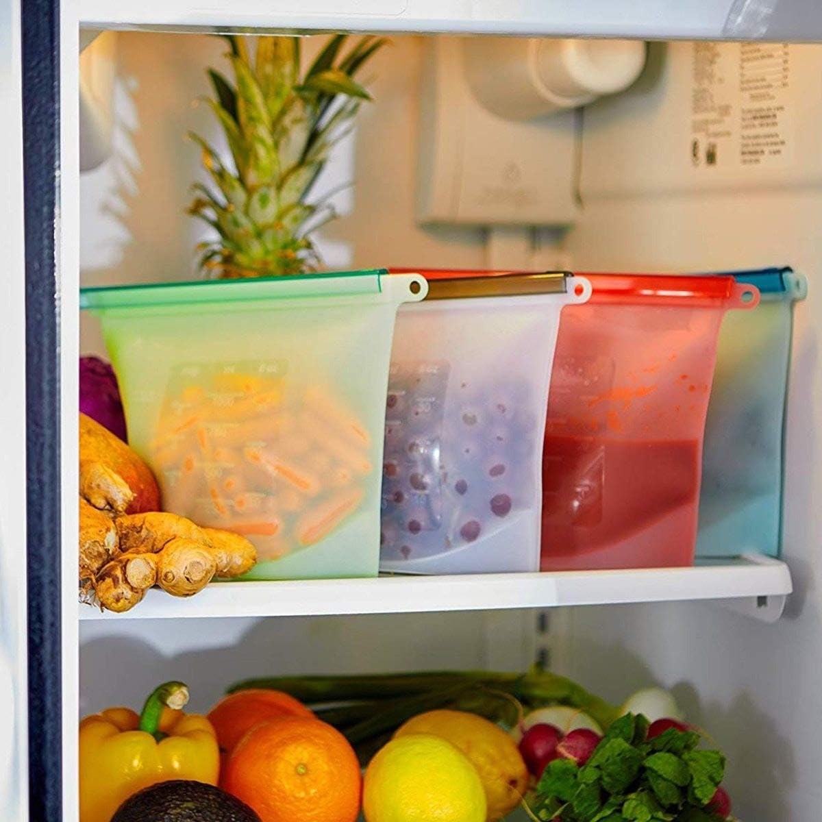 Performore Reusable Silicone Food Storage Bags 6 Pack | 9.5" x 8.5" x 2" | Leakproof, Freezer & Microwave Safe | Eco-Friendly, BPA-Free, Dishwasher Safe | Ideal for Meal Prep, Snacks, and Sous Vide
