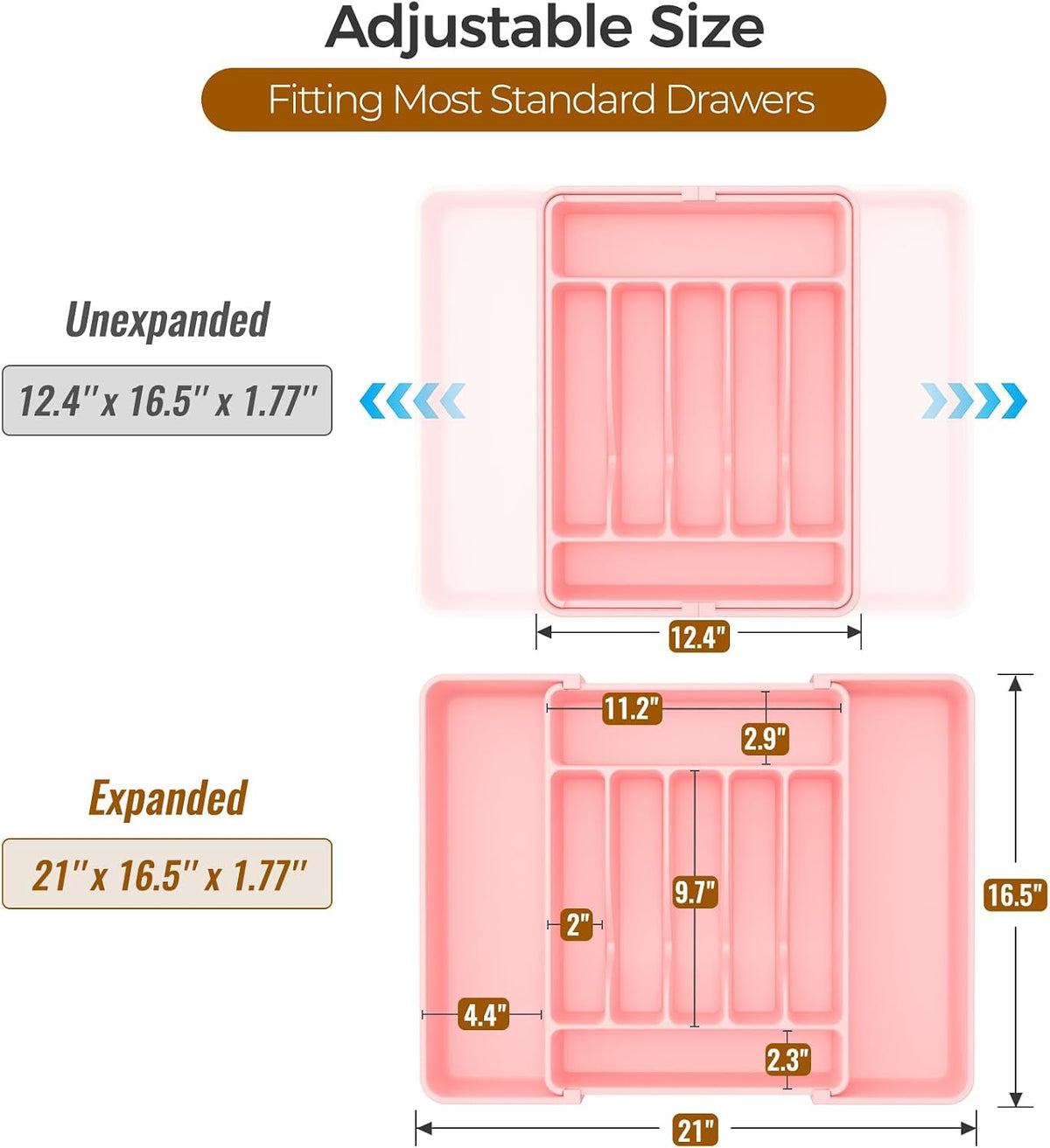 Extra Large Expandable Silverware Organizer, Flatware Tray, Black | BPA-Free Food-Safe Kitchen Utensil Cutlery Drawer Organizer, Adjustable Silverware Holder for Spoons Forks Knives