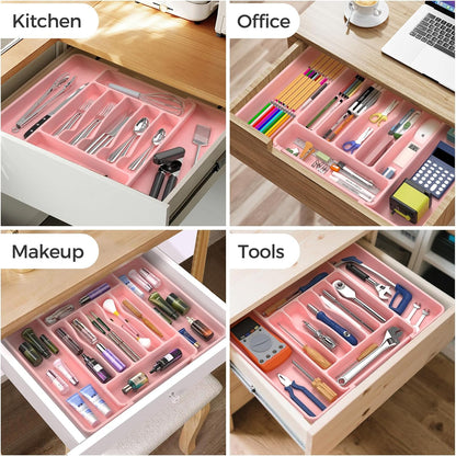 Extra Large Expandable Silverware Organizer, Flatware Tray, Black | BPA-Free Food-Safe Kitchen Utensil Cutlery Drawer Organizer, Adjustable Silverware Holder for Spoons Forks Knives