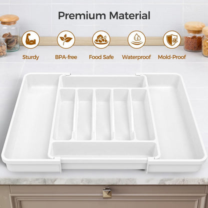 Extra Large Expandable Silverware Organizer, Flatware Tray, Black | BPA-Free Food-Safe Kitchen Utensil Cutlery Drawer Organizer, Adjustable Silverware Holder for Spoons Forks Knives
