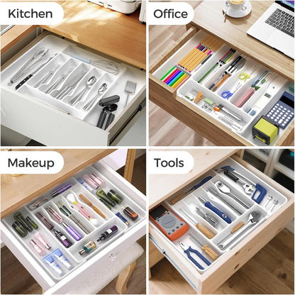 Extra Large Expandable Silverware Organizer, Flatware Tray, Black | BPA-Free Food-Safe Kitchen Utensil Cutlery Drawer Organizer, Adjustable Silverware Holder for Spoons Forks Knives