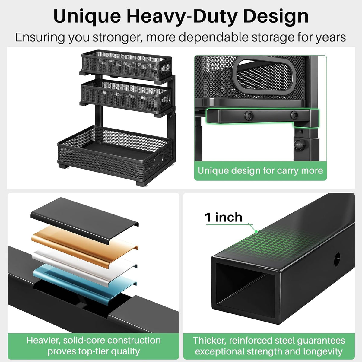 Under Sink Organizer, 3-Tier Height Adjustable Thickened Metal Pull out Cabinet Organizer Shelf, Slide out Storage Drawer Rack for Bathroom Kitchen Pantry Home Laundry Organization