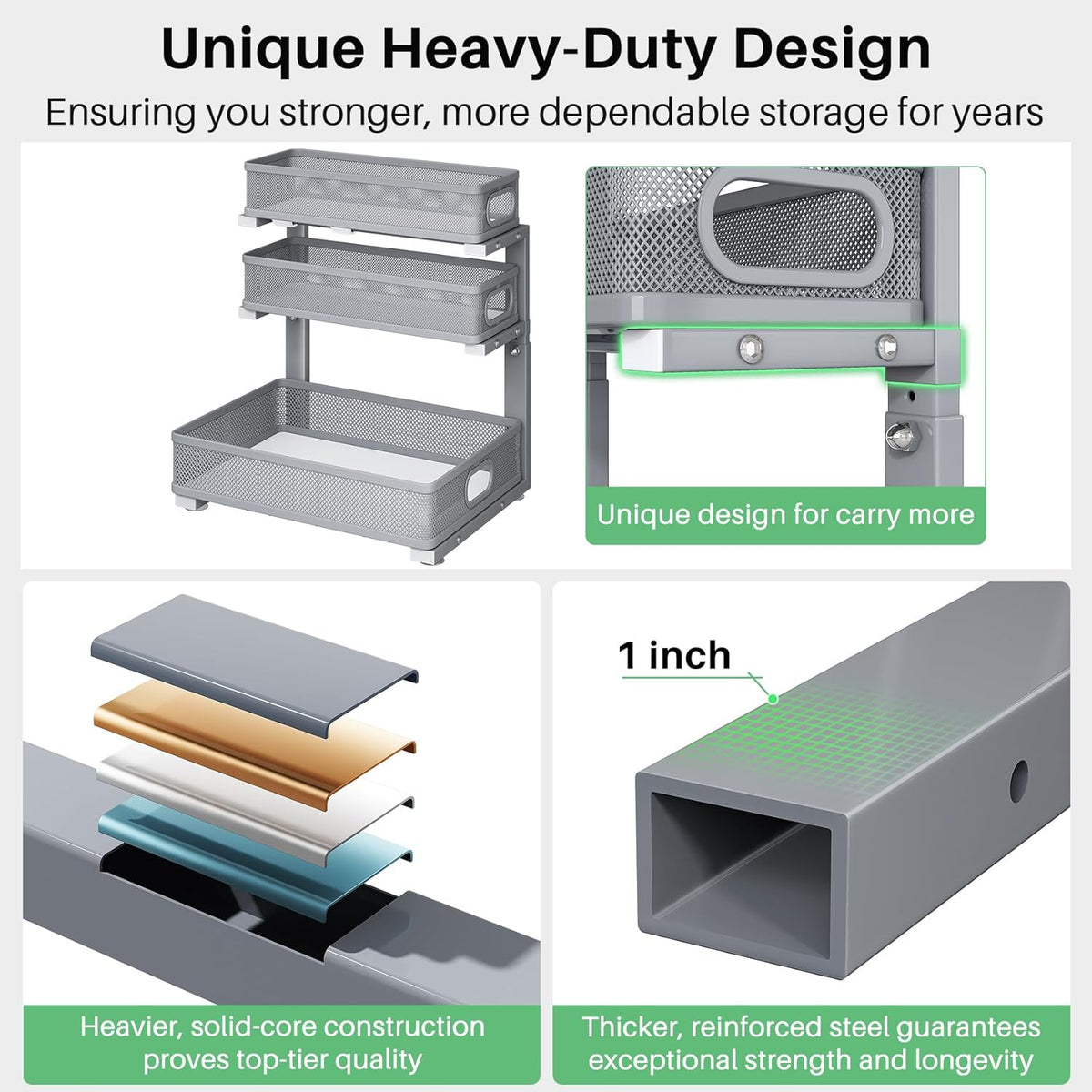 Under Sink Organizer, 3-Tier Height Adjustable Thickened Metal Pull out Cabinet Organizer Shelf, Slide out Storage Drawer Rack for Bathroom Kitchen Pantry Home Laundry Organization