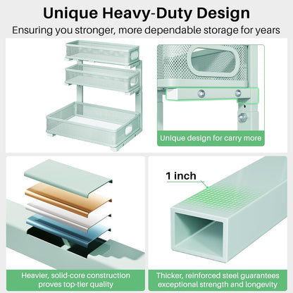 Under Sink Organizer, 3-Tier Height Adjustable Thickened Metal Pull out Cabinet Organizer Shelf, Slide out Storage Drawer Rack for Bathroom Kitchen Pantry Home Laundry Organization