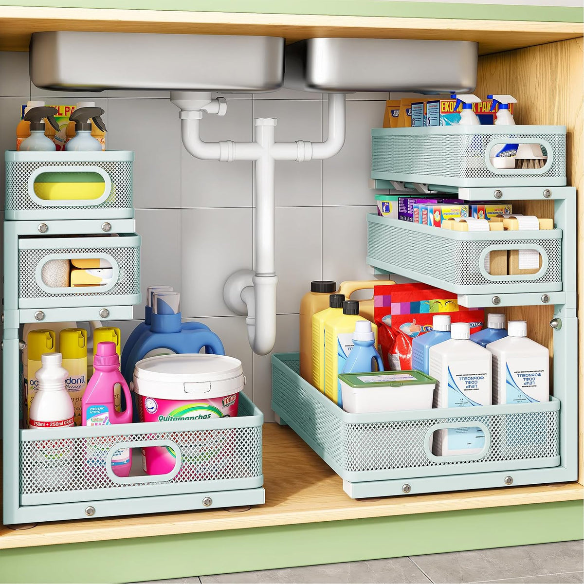 Under Sink Organizer, 3-Tier Height Adjustable Thickened Metal Pull out Cabinet Organizer Shelf, Slide out Storage Drawer Rack for Bathroom Kitchen Pantry Home Laundry Organization