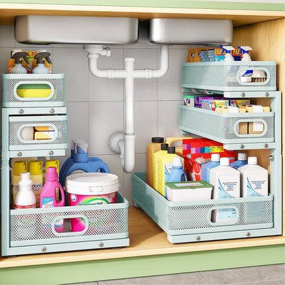 Under Sink Organizer, 3-Tier Height Adjustable Thickened Metal Pull out Cabinet Organizer Shelf, Slide out Storage Drawer Rack for Bathroom Kitchen Pantry Home Laundry Organization