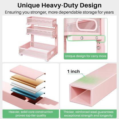 Under Sink Organizer, 3-Tier Height Adjustable Thickened Metal Pull out Cabinet Organizer Shelf, Slide out Storage Drawer Rack for Bathroom Kitchen Pantry Home Laundry Organization