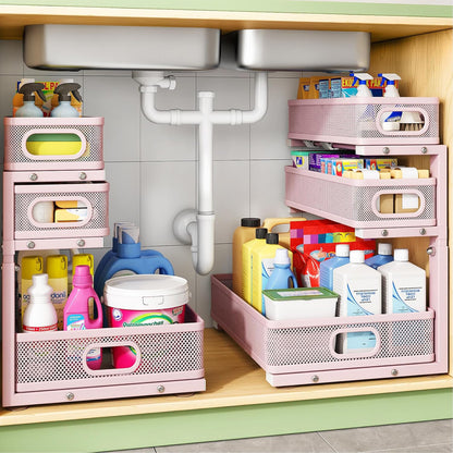 Under Sink Organizer, 3-Tier Height Adjustable Thickened Metal Pull out Cabinet Organizer Shelf, Slide out Storage Drawer Rack for Bathroom Kitchen Pantry Home Laundry Organization