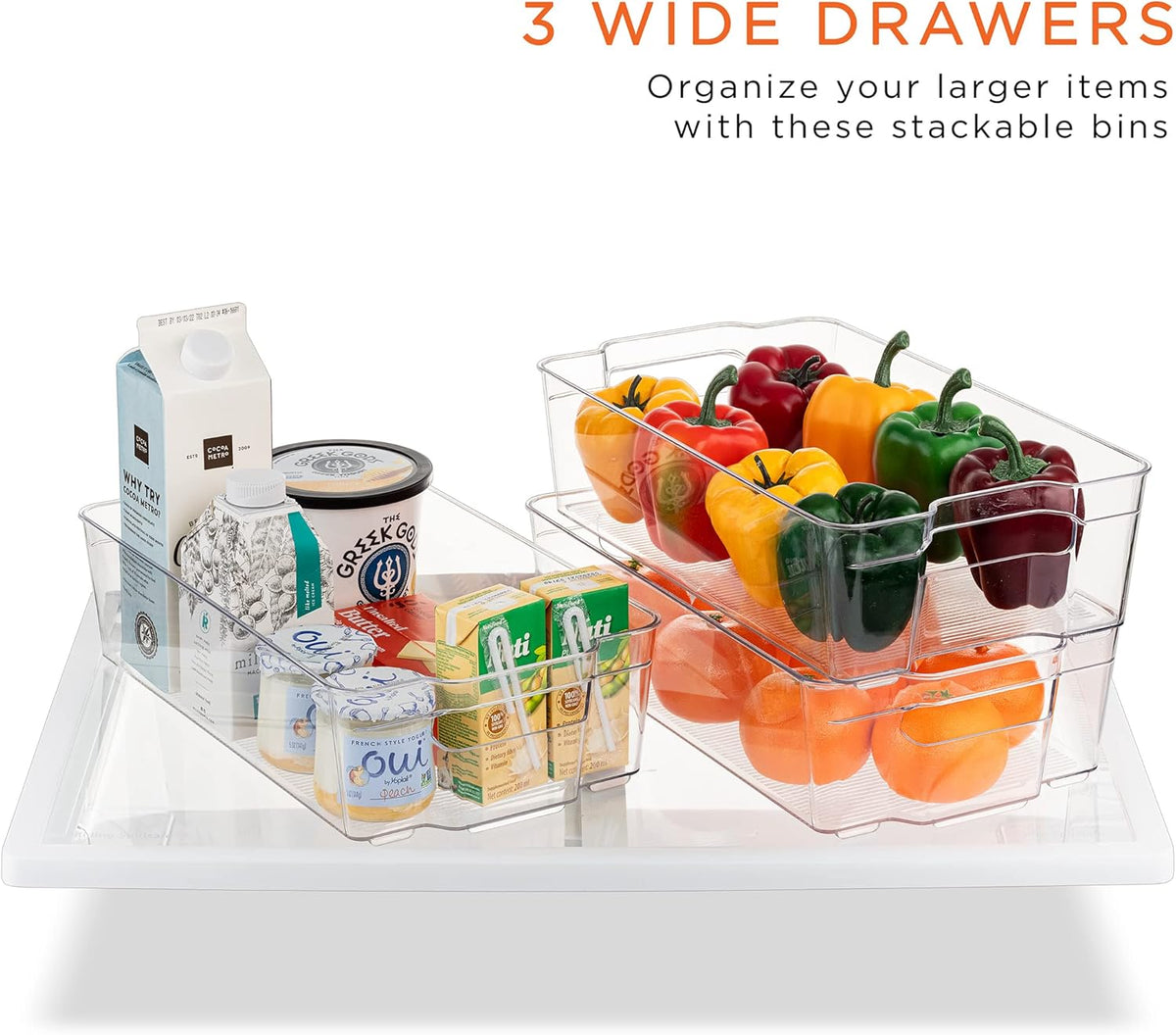Fridge Bins and Freezer Bins Refrigerator Organizer Stackable Food Storage Containers BPA-Free Drawer Organizers for Refrigerator Freezer and Pantry